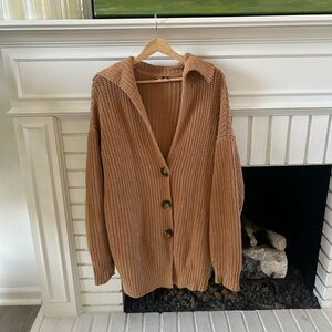 Free People Tan Button-Up Cardigan